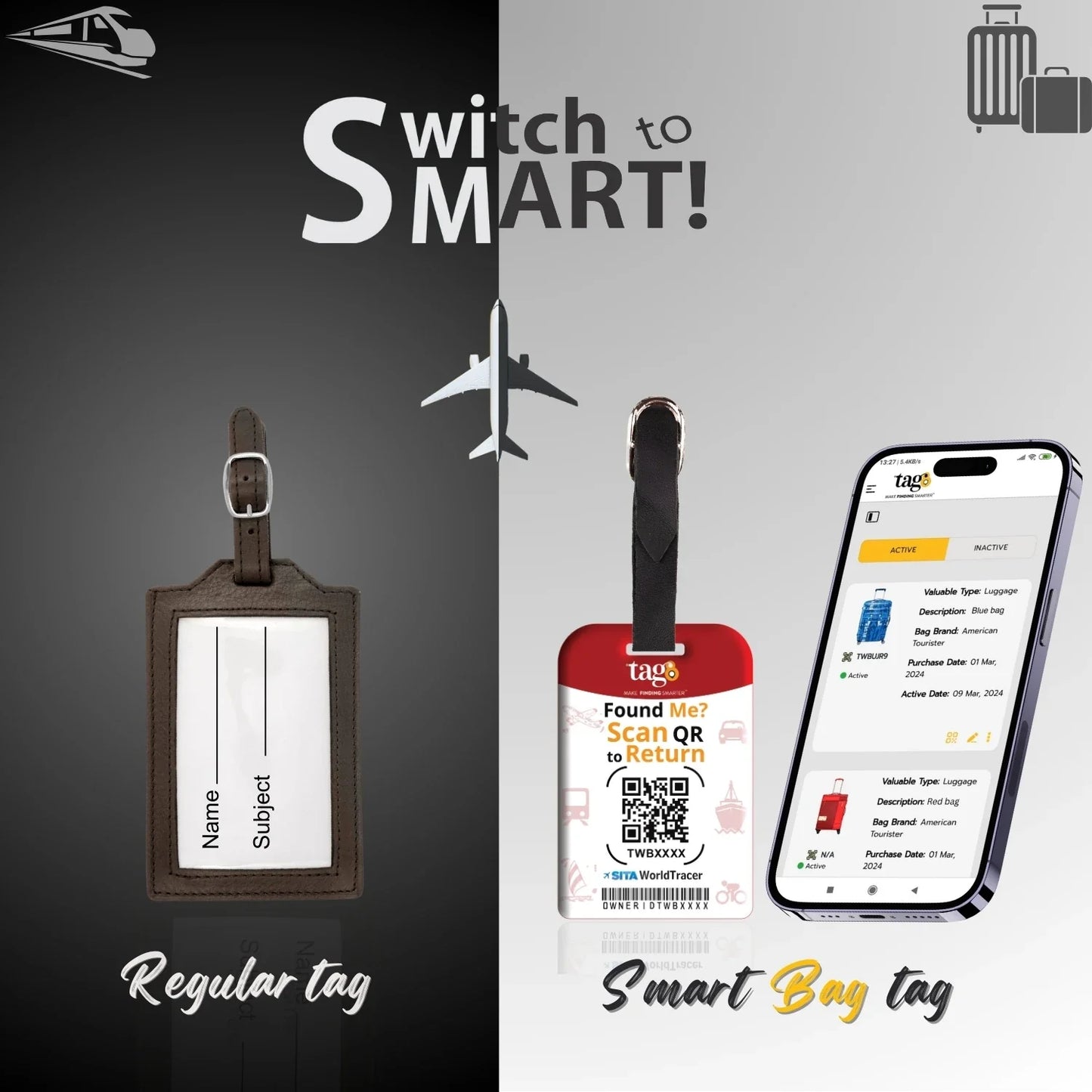 Smart Bag Security Tag - Denmark Flag [Pack 2]