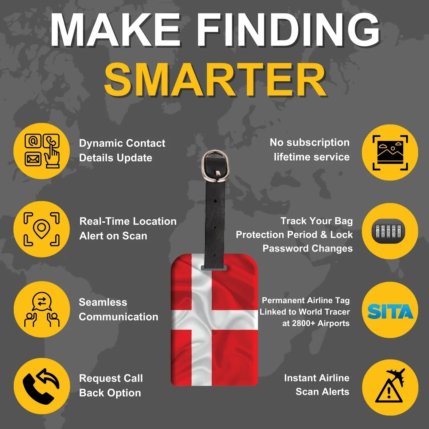 Smart Bag Security Tag - Denmark Flag [Pack 2]