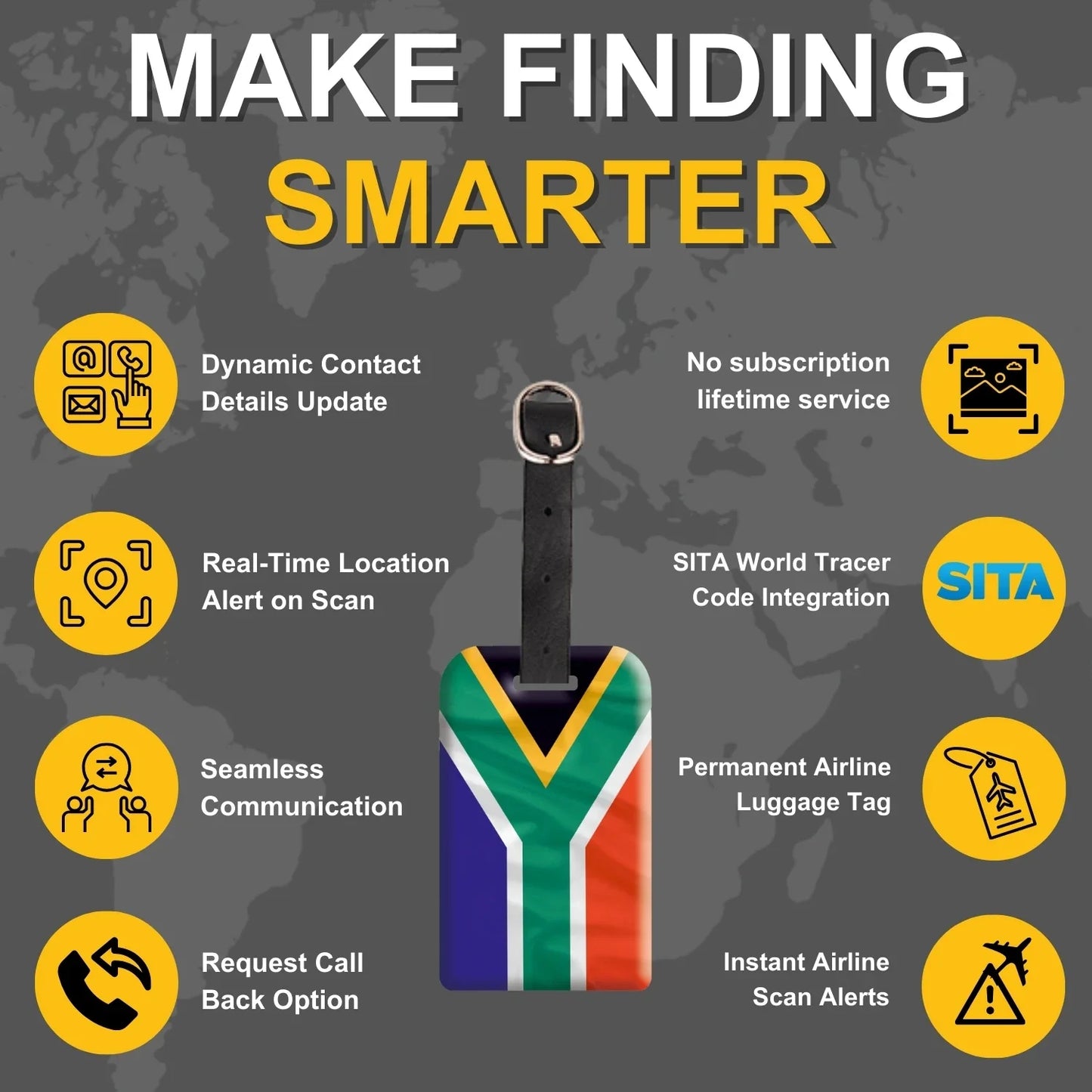 Smart Bag Security Tag -  SouthAfrica Flag [Pack 2]